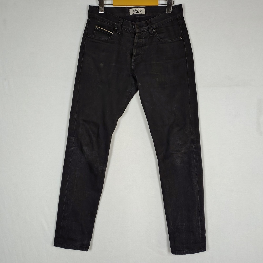 Naked & Famous Denim Mens Black Slim Tapered Jeans Button Fly Size 31 Waist